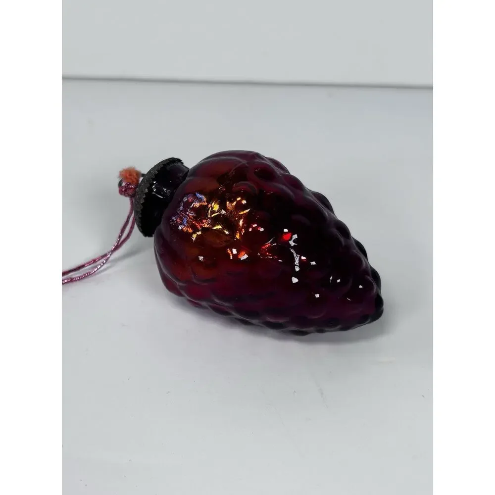 Vintage Cranberry Glass Grape Tree Ornament Kugel Style Christmas Decor 3in